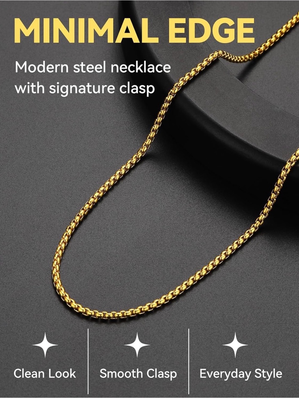 ChainsHouse Stainless Steel Rolo Chain Necklace for Men with Snap Clasp